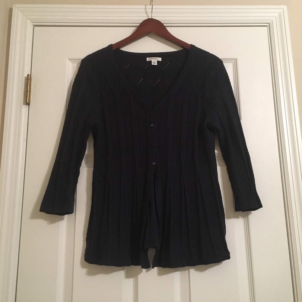 Navy Blue V Neck Button Front Knit Cardigan
